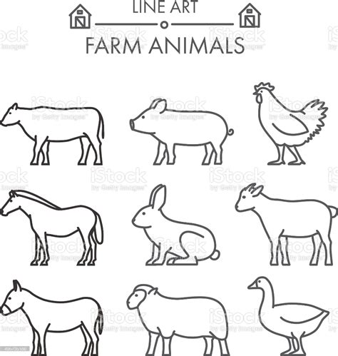 Outline Figures Of Farm Animals Vector Figures Icon Set Vector Cow