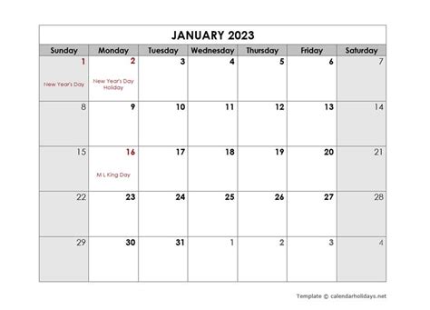 Template Free Printable 2023 Monthly Calendar With Holidays Lausd