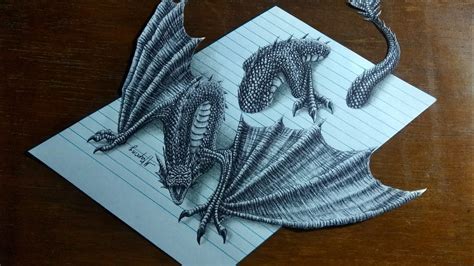 How To Draw 3d Dragon On Lined Paper 3d Drawing Youtube
