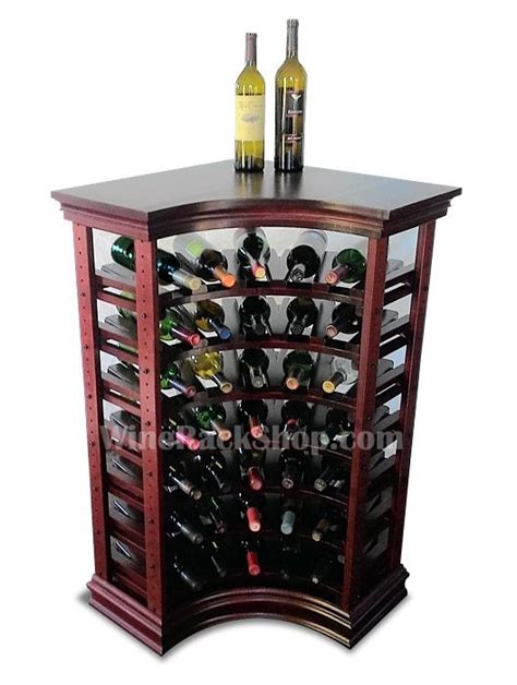 35 Bottle Corner Wine Rack With Top And Baseboard Features Solid Wood Top And Cabinet Style