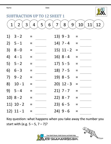 1st Grade Subtraction Worksheet