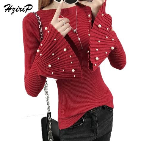 Hzirip 2018 Hot Spring O Neck Knitted Pullover 6 Colors Flare Sleeve Women Soft Jumper Solid