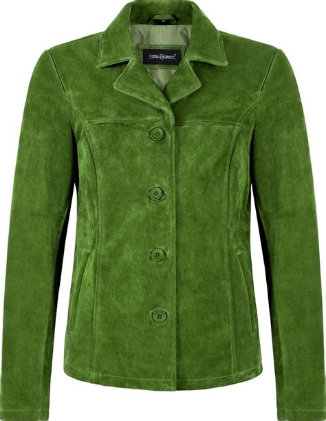 Carrie Ch Hoxton Womans Lime Green Suede Leather Classic Blazer Style Box Buttons Jacket