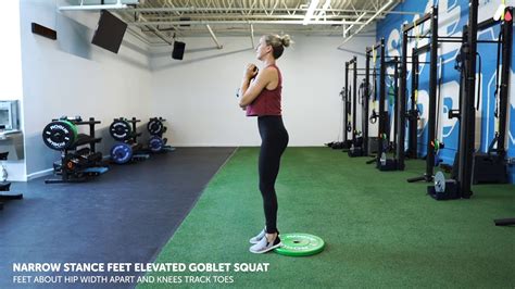 Narrow Stance Feet Elevated Goblet Squat Youtube