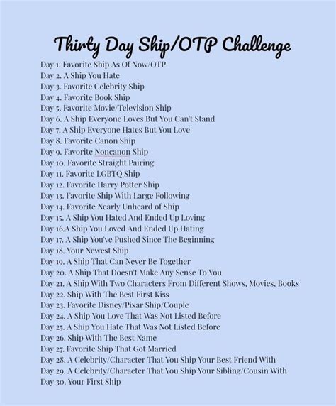 thirty day ship otp challenge challenges oc challenge favorite books