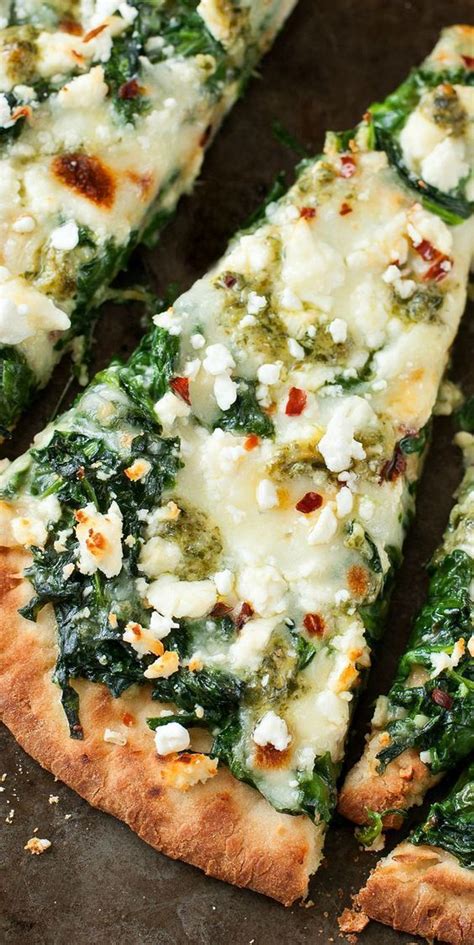 Add the spinach and oregano. Three Cheese Pesto Spinach Flatbread Pizza :: Aiming to ...