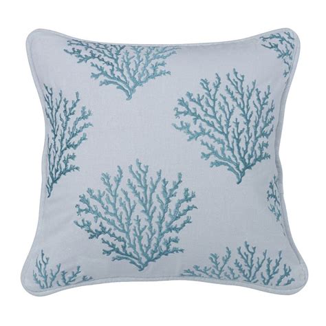 White And Aqua Coral Pillow By Thistleshomeaccents On Etsy Coral