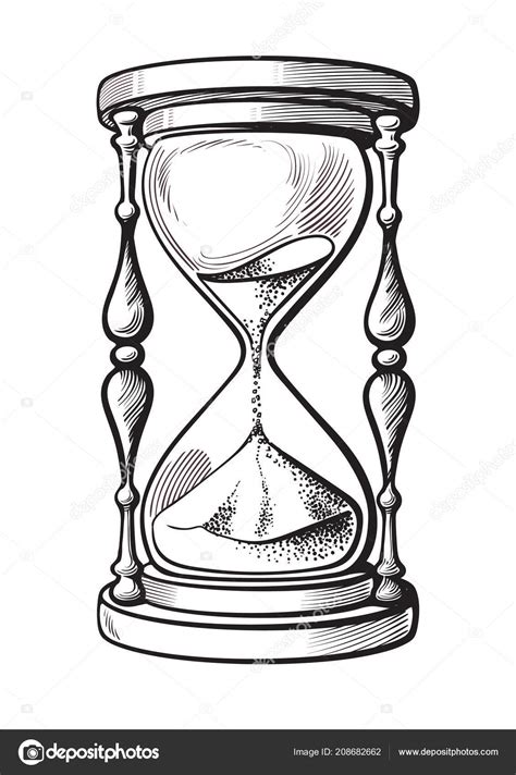 Hourglass Black And White Hand Drawn Vector Sketch Stock Vector Image