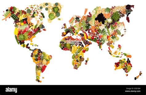 fresh fruit and vegetable map of the world all continents made from food produced in each