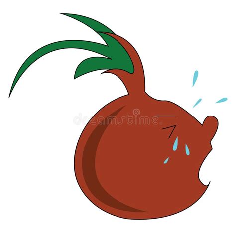 Caricatura De Cebolla Roja Llorando Por La Cocina Ilustración Del