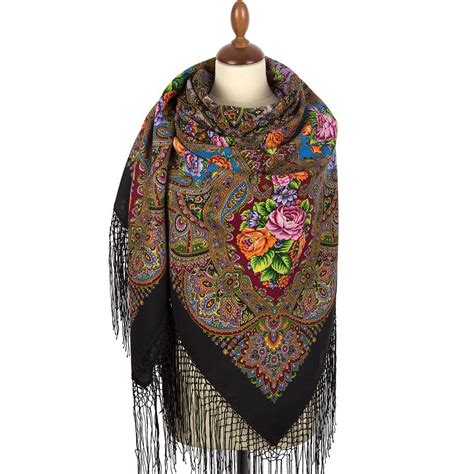 women s elite authentic pavlovo posad shawl 148x148 cm 58x58 russian floral extra warm soft 100
