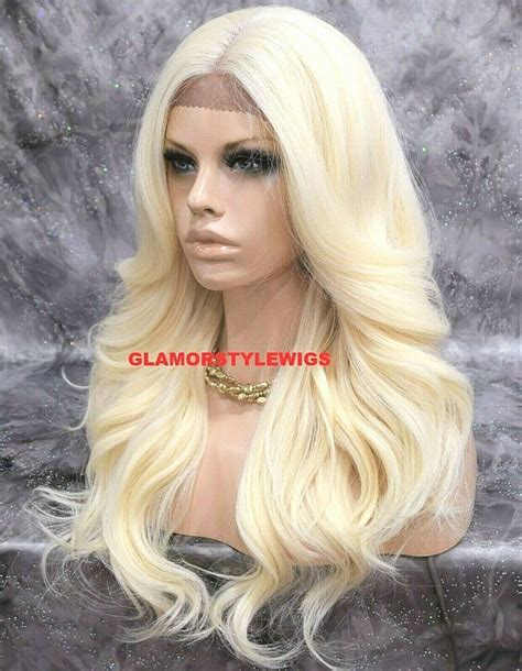 Free Part Human Hair Blend Lace Front Full Wig Long Wavy Platinum