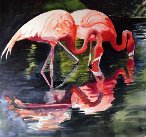 Daily Painters Marketplace Flamingos Original Watercolor Painting