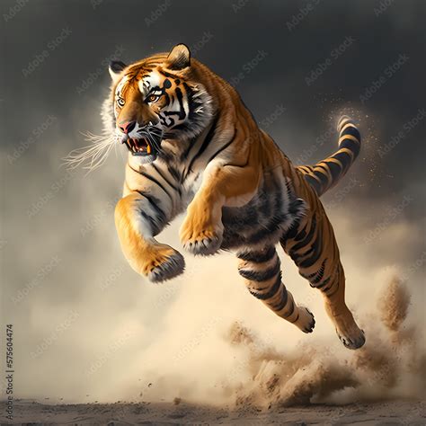 Roaring and Jumping Tiger Generative AI ilustração do Stock Adobe Stock