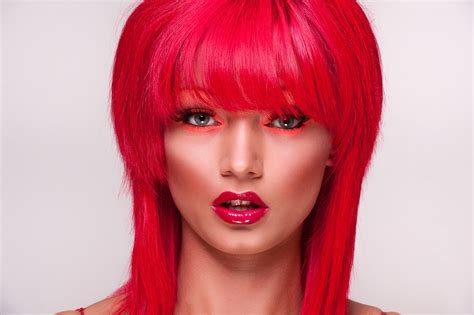Face Women Redhead Portrait Dyed Hair Long Hair Red Black Hair
