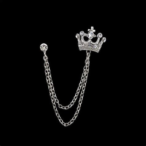 Fashion Unisex Jewelry Lapel Pin Rhinestone Crown Chain Tassel Brooch Collar For Women Men