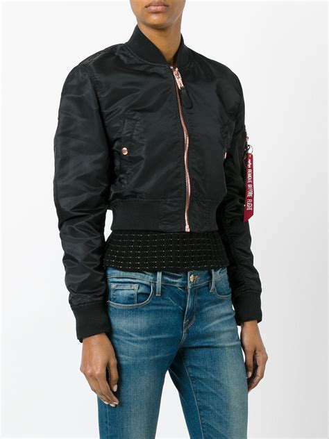 Alpha Industries Cropped Bomber Jacket In Black Lyst