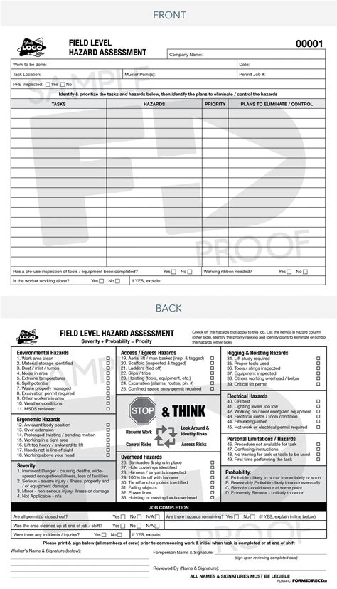 Field Level Hazard Assessment Card FLHA4C Template Forms Direct