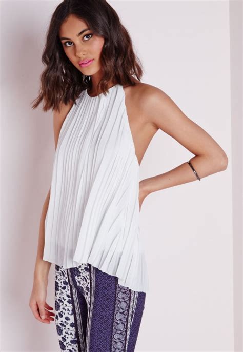 Missguided Pleated Halterneck Cami Top White In White Lyst
