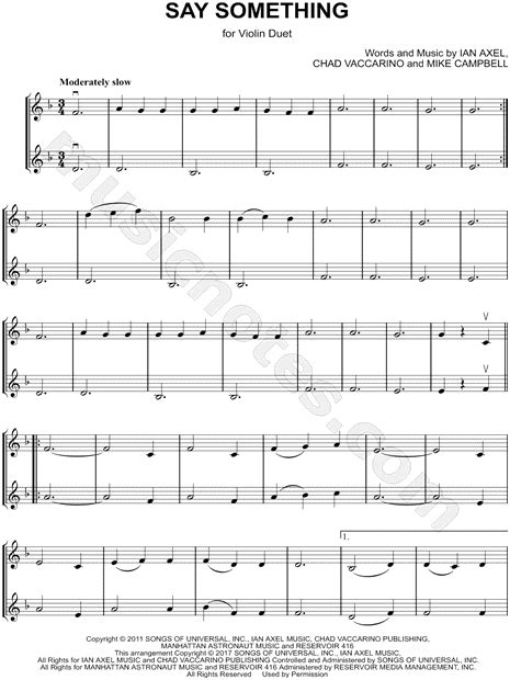 A Great Big World Say Something Violin Duet Sheet Music In F Major