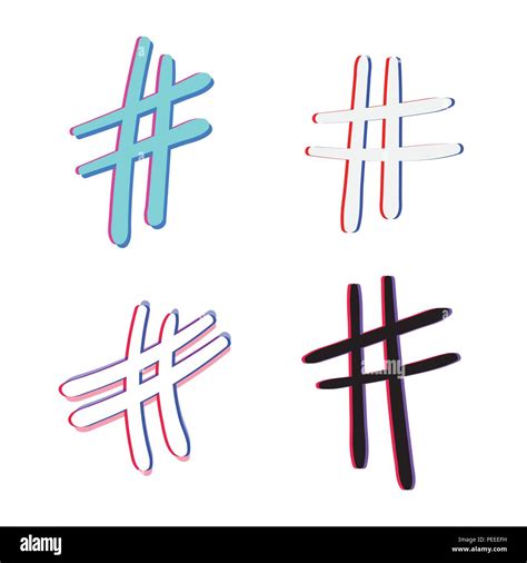 Set Of Hand Drawn Hashtag Sign Isolated Number Simbol Glitch