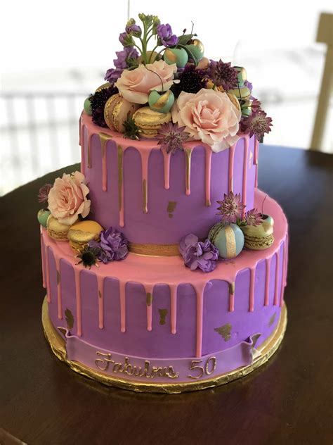 Pink And Purple Drip 2 Tier Tiered Cakes Birthday Simple Birthday