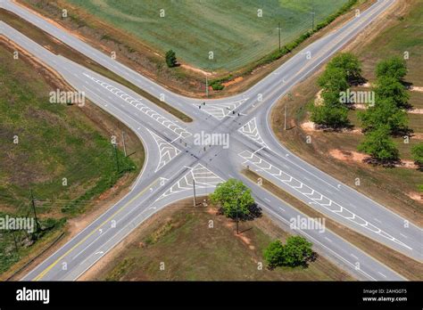 Aerial View Of Rural Highway Crossroads In The Southern United States