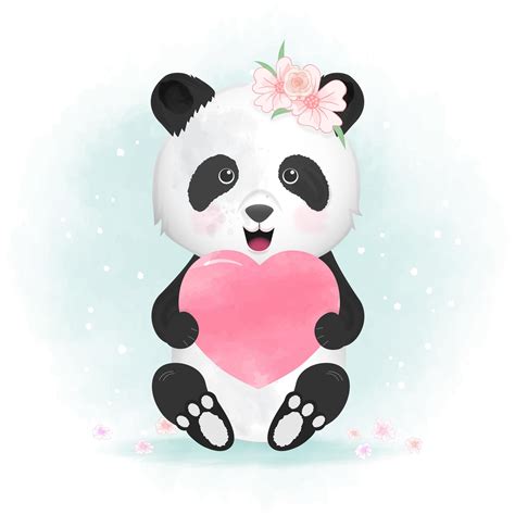 Panda Holding Heart Hand Drawn Illustration 696784 Vector Art At Vecteezy