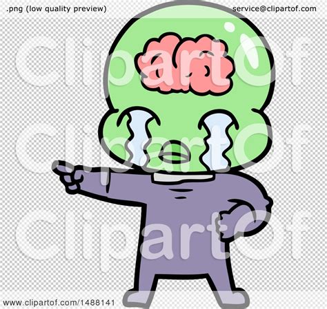 Cartoon Big Brain Alien Crying And Pointing By