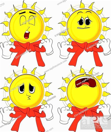 Cartoon Sun With Hands In Rocker Pose Collection With Sad Faces Stock Vector Vector And Low