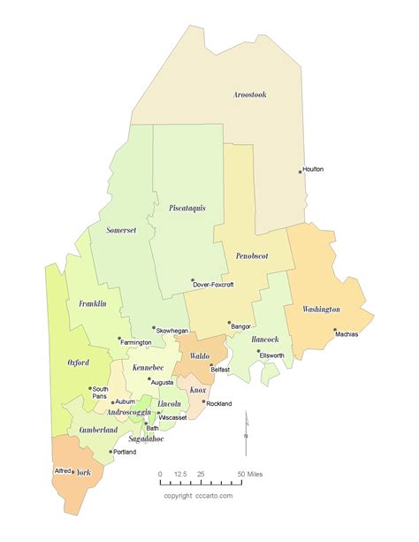 State Of Maine County Map With The County Seats Cccarto