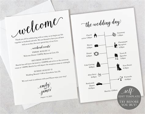 Wedding Itinerary Template, Modern Script, Editable Instant Download, TRY BEFORE You BUY