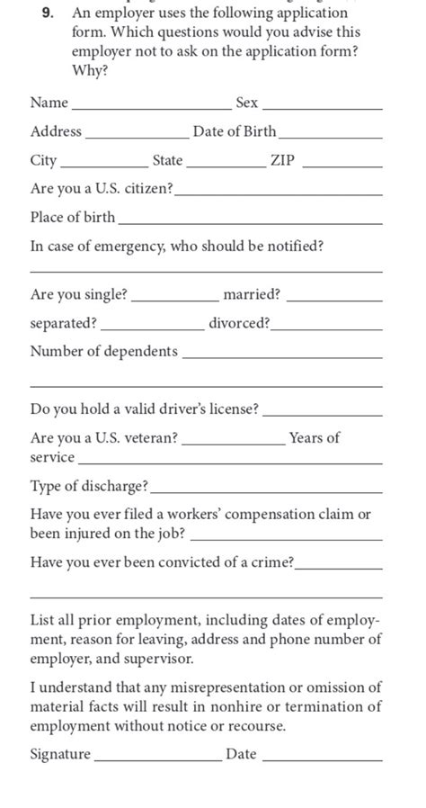 Solved 9 An Employer Uses The Following Application Form