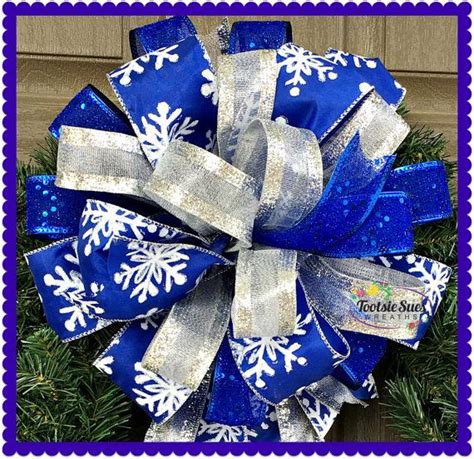 Blue White Silver Snowflake Christmas Bow Craft Bow Wreath Etsy