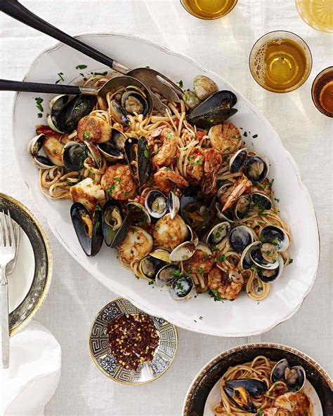 Table set for christmas dinner with delicious appetizers and champagne. Seafood Linguine | Recipe | Seafood dinner, Christmas eve ...