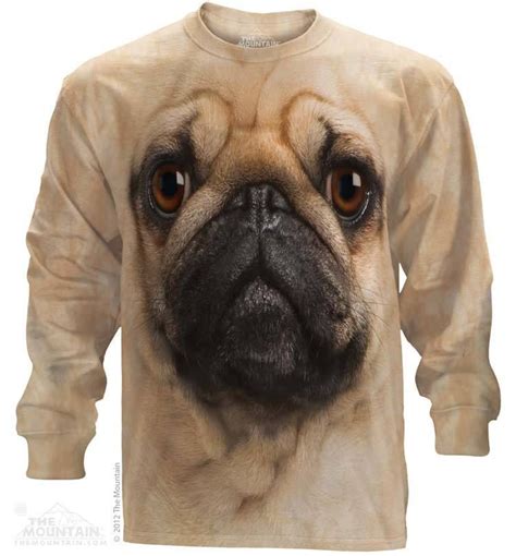 Unisex T Shirt Long Sleeve Pug Face Holidays Stonewashed Multicolored
