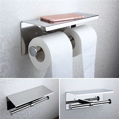 Stainless Steel Double Roll Toilet Paper Holder Wall Mount Tissue Rack