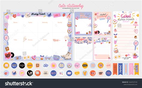 Collection Weekly Daily Planner Note Paper Stock Vector Royalty Free