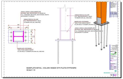 Baseplate Detail Steel Heb 240 Column Section Steel Columns Steel