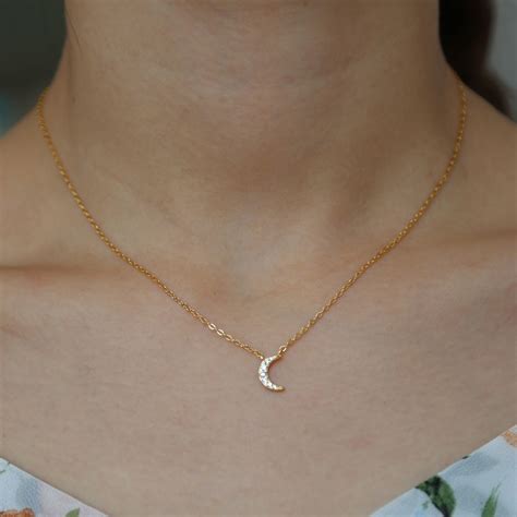Cute Small Moon Pendant Necklace For Women 925 Silver Chain Choker