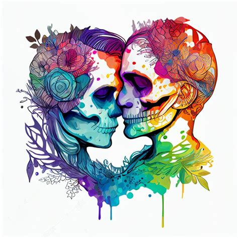 Premium Ai Image A Colorful Illustration Of Two Skulls Kissing