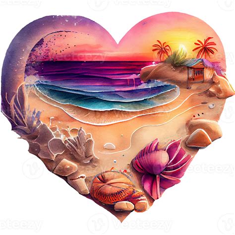 Free Beach Heart Watercolor Ai Generative 23476922 Png With Transparent