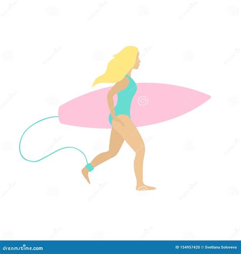 Fille Blonde Plate De Surfer De Vecteur Avec Le Surfboad Illustration