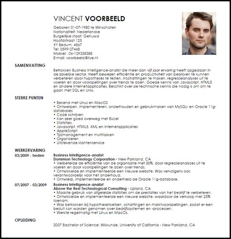 It starts with a professional cv. Voorbeeld CV Business Intelligence Analist | LiveCareer