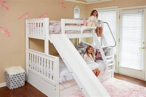 Maxtrix Twin Over Full Medium Bunk Bed With Slide White Natural And