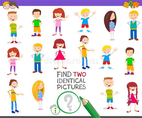 Find Two Identical Kid Educational Game Stock Vector Illustration Of