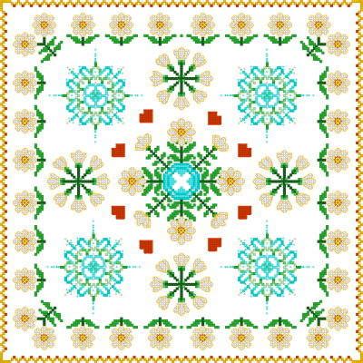 This little blackwork ribbon and heart motif will steal your heart as you stitch it for quilt squares, box covers, towels, or many other applications. Square Daisy Design Cross Stitch Pattern borders