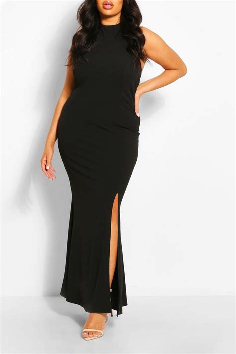 Plus Halterneck Thigh High Split Maxi Dress Boohoo