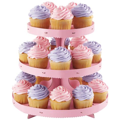 Wilton 1512 0884 3 Tier Disposable Cupcake Display Stand With Pink Borders