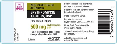 Erythromycin Base Filmtab Fda Prescribing Information Side Effects